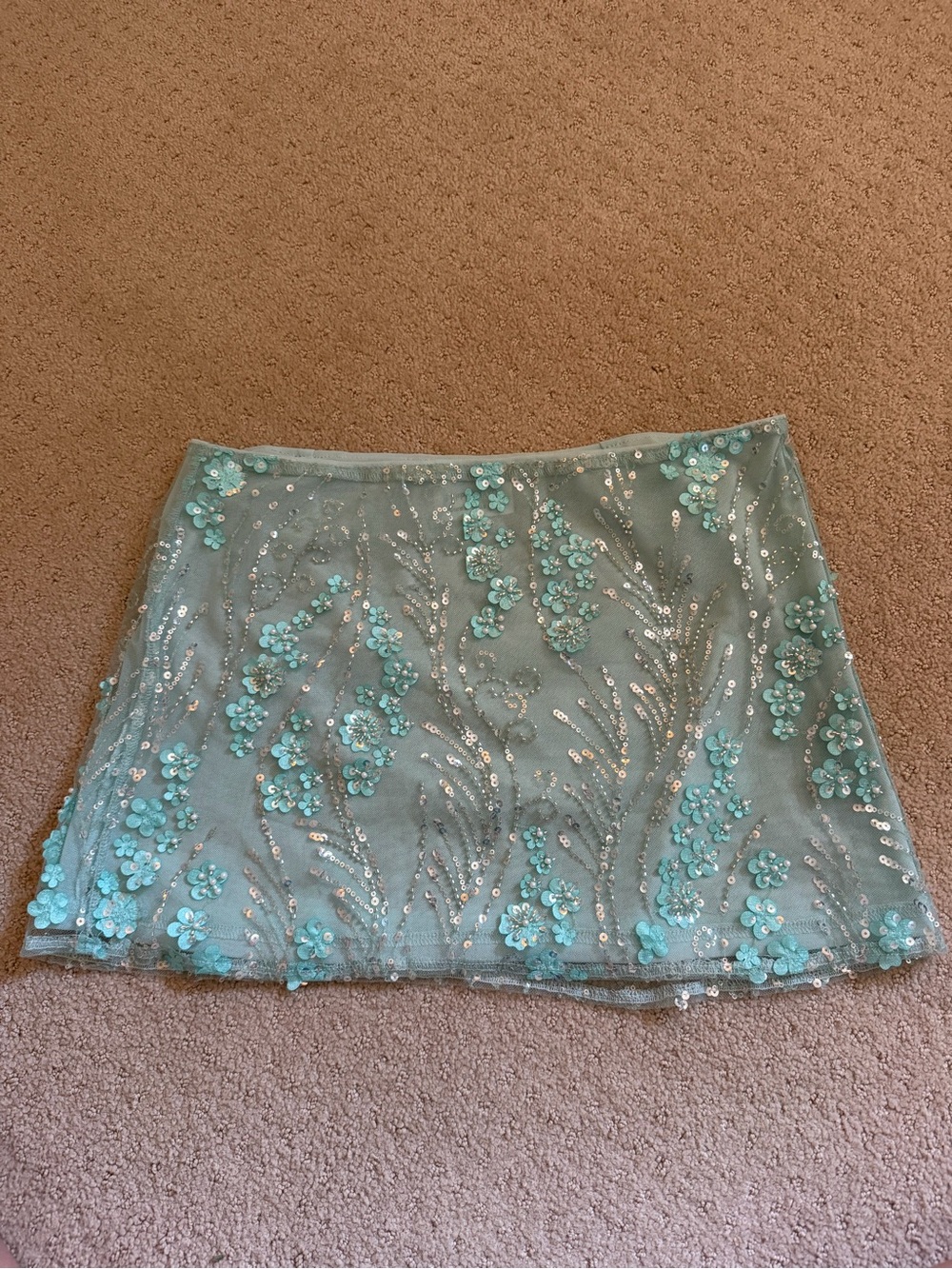 Peppermayo Aqua Floral Sequin Mini Skirt